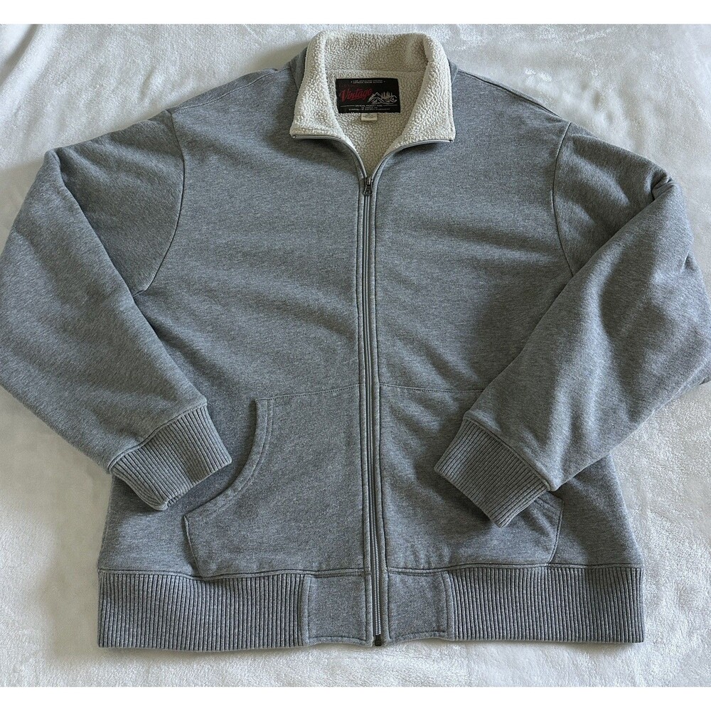 Vintage Old Navy Sherpa Lined Jacket Mens XL Gray Full Zip Bomber Sweatshirt Y2K